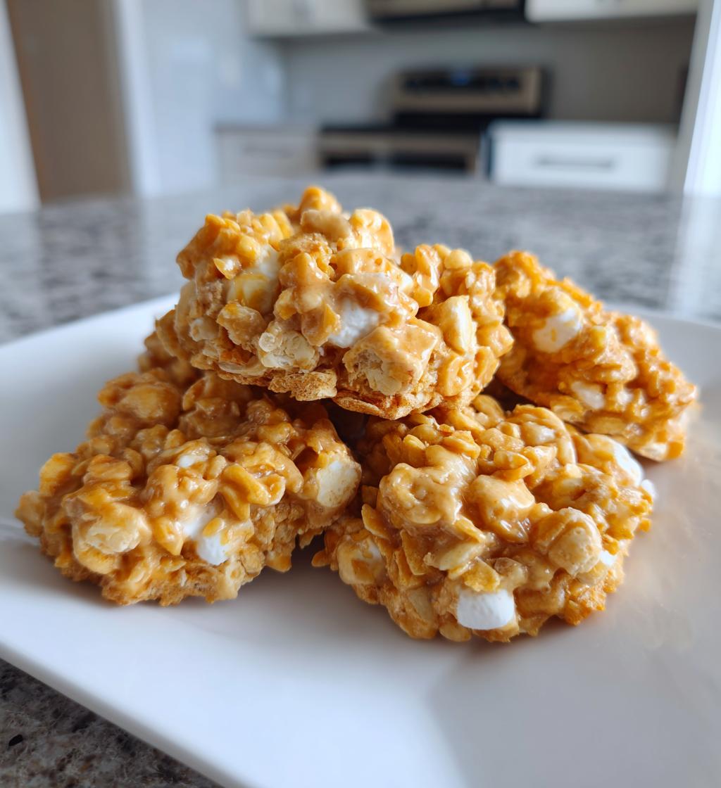 No bake peanut butter Cornflake cookies with marshmallows