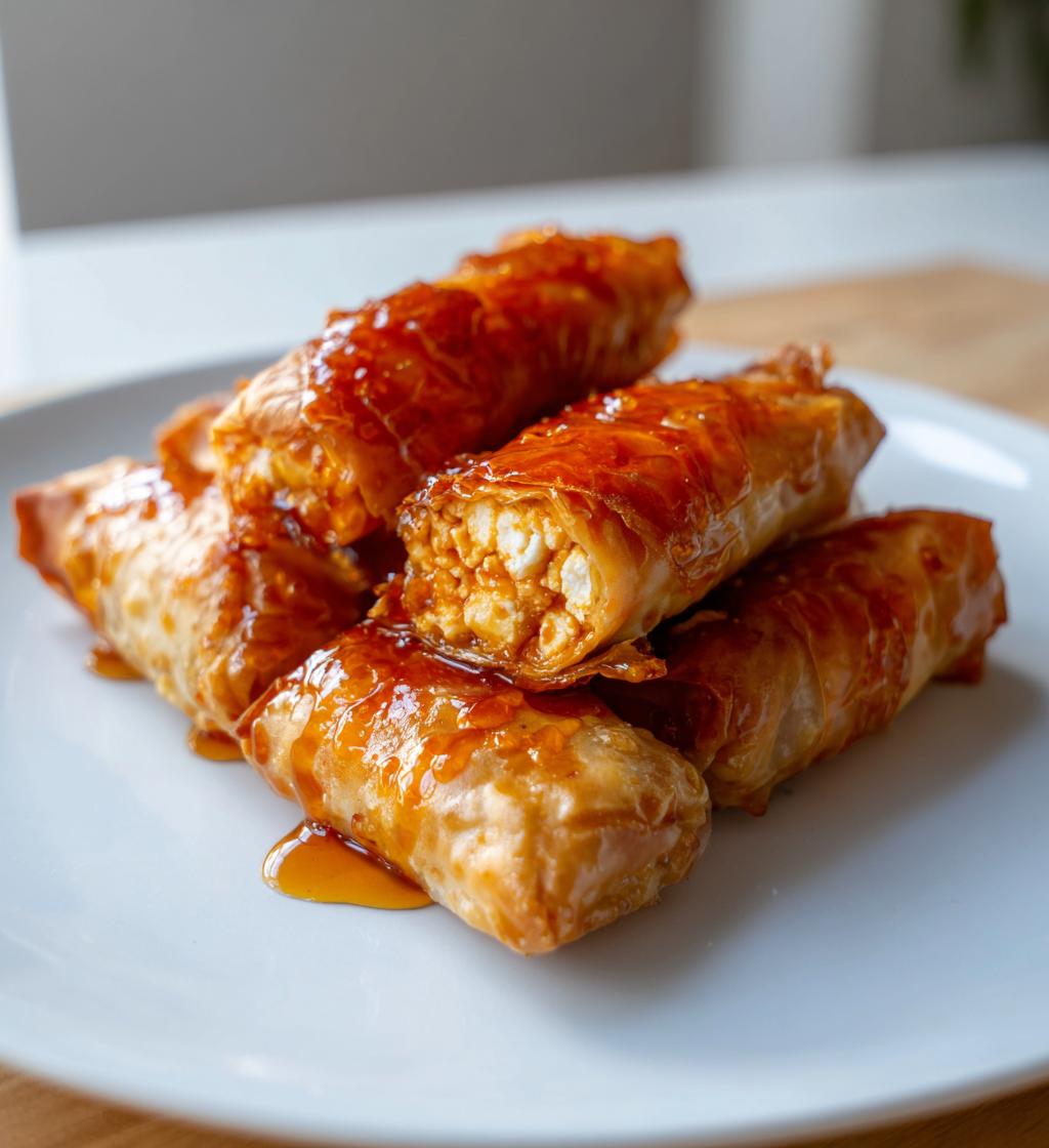 Oven Fried Feta Rolls with Chili Honey