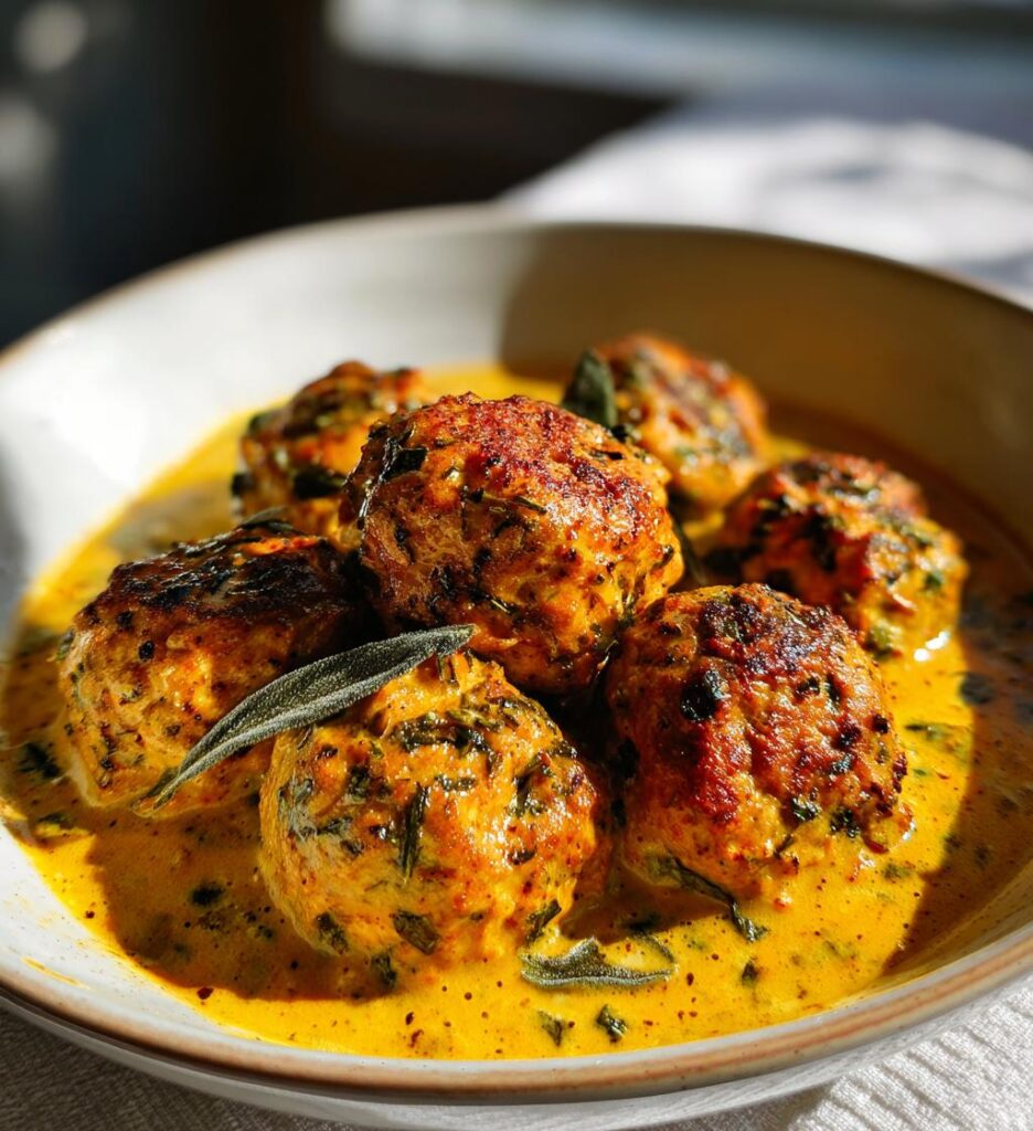 Pumpkin Chicken Meatballs in Sage Cream Sauce