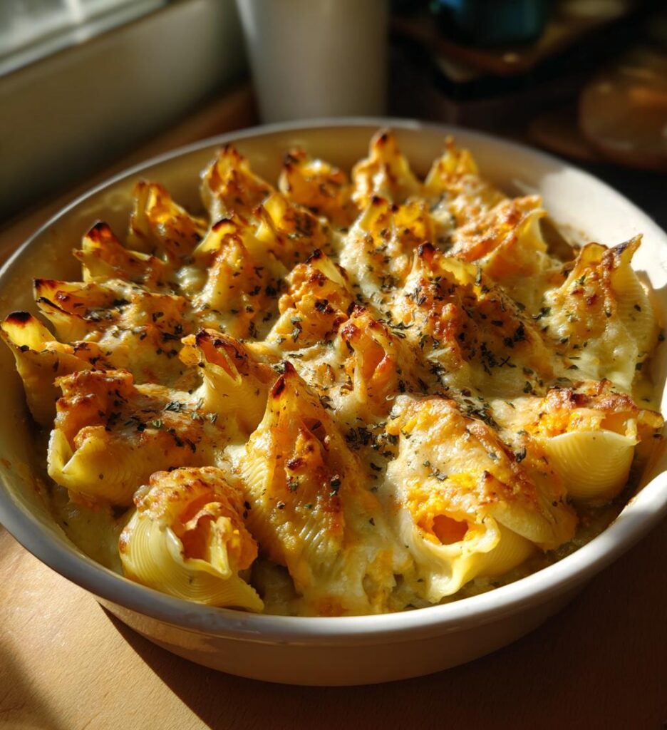 Pumpkin & Gouda Stuffed Shells in Brown Butter Sage Alfredo Sauce