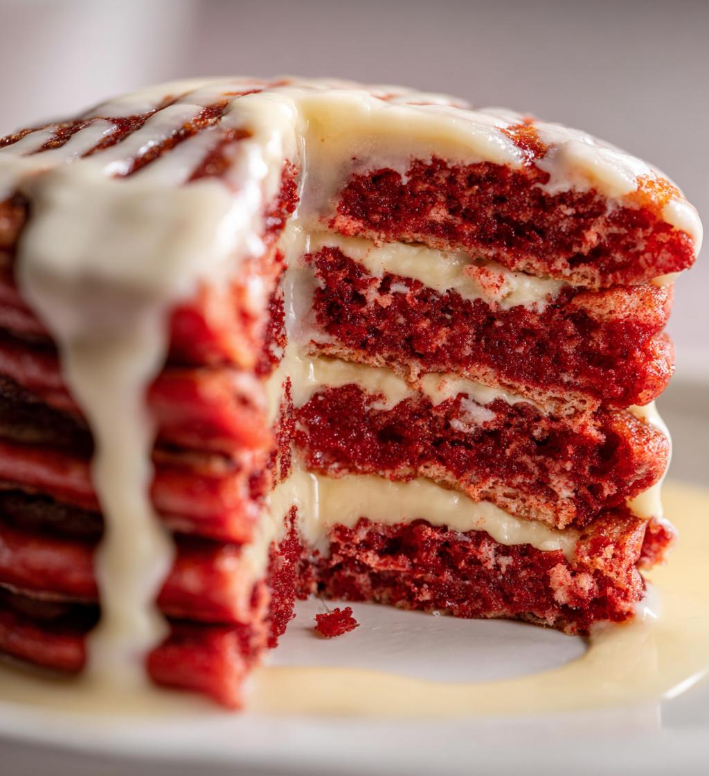 Red Velvet Pancakes with Cream Cheese Glaze - detail 1