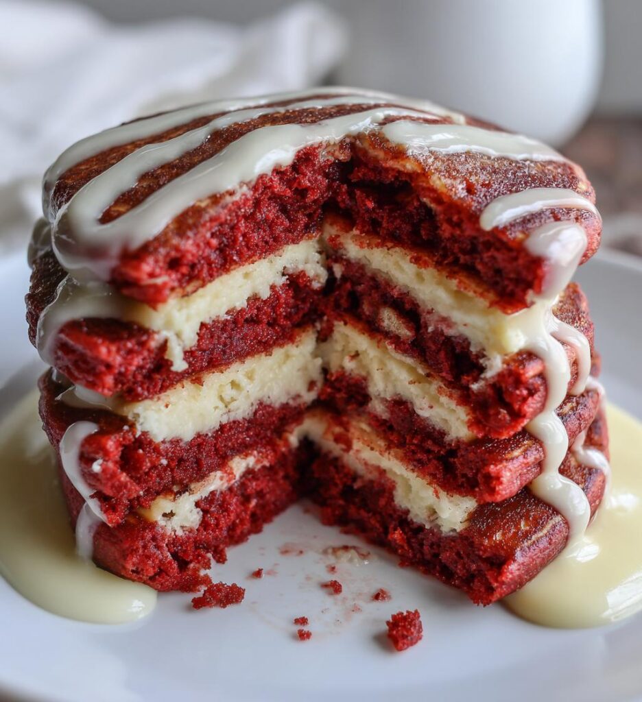 Red Velvet Pancakes with Cream Cheese Glaze