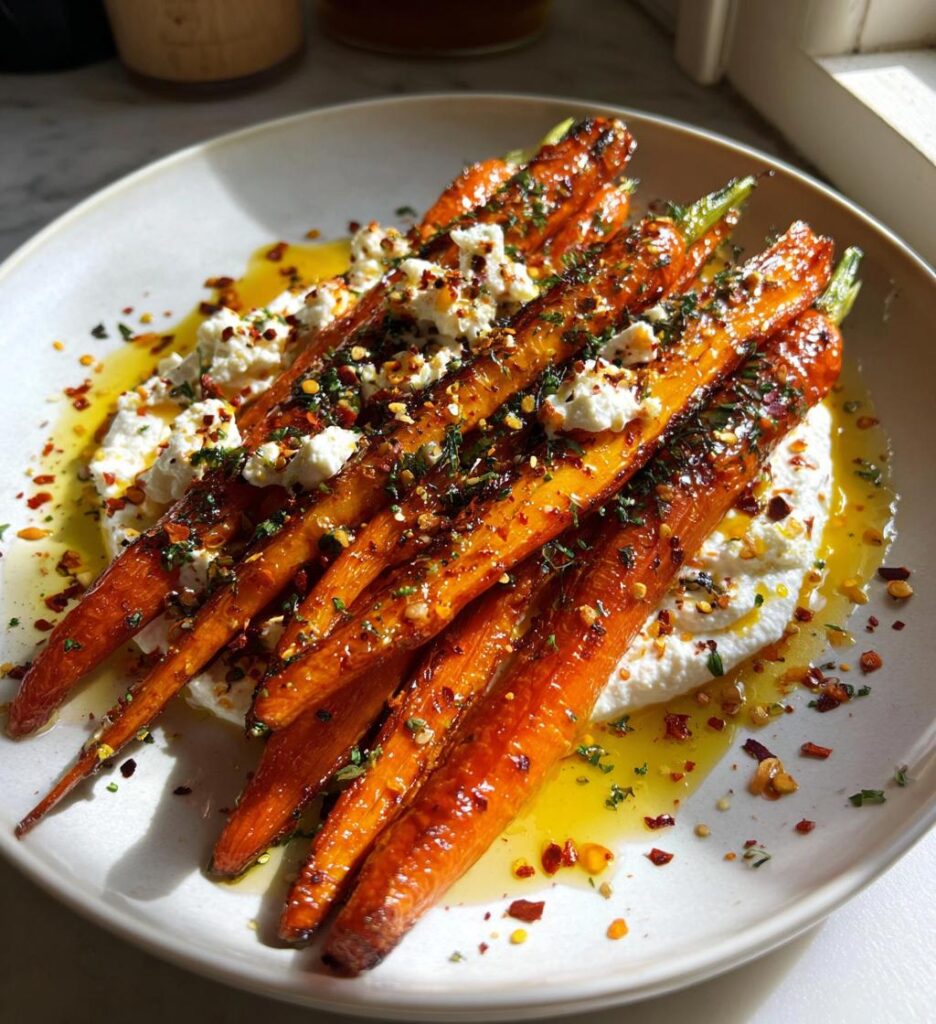 Roasted Carrots with Whipped Ricotta and Hot Honey