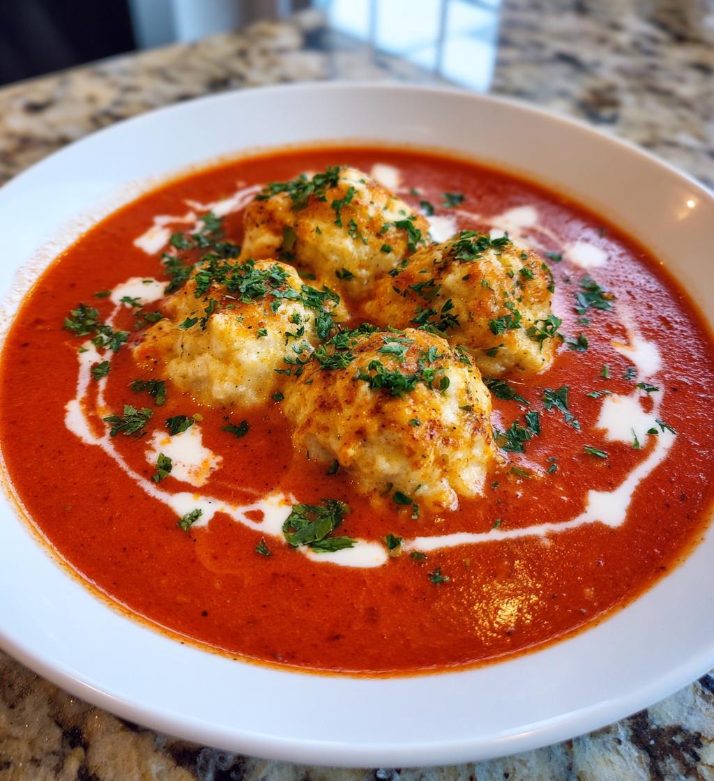 Tomato Soup & Cheesy Herbed Dumplings