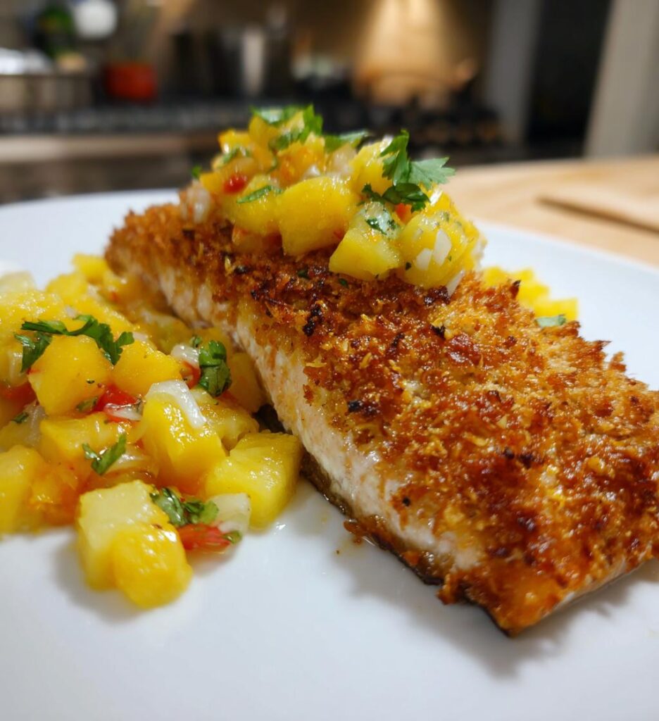 Tropical Coconut Crusted Salmon with Pineapple Salsa