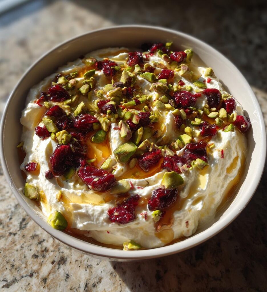 Whipped Feta Dip with Honey, Pistachios, and Cranberries