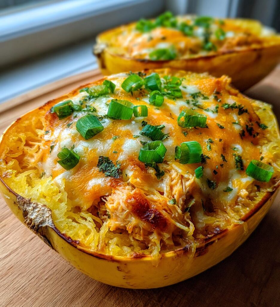 Buffalo Chicken Stuffed Spaghetti Squash