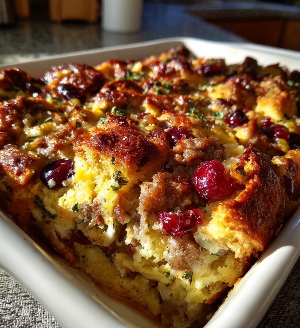 Cranberry Sausage Stuffing Breakfast Casserole - detail 1