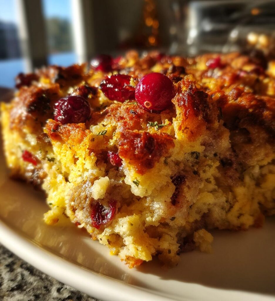 Cranberry Sausage Stuffing Breakfast Casserole