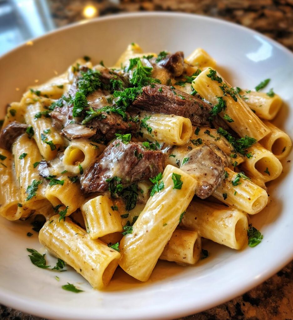 Creamy Garlic Butter Steak Rigatoni