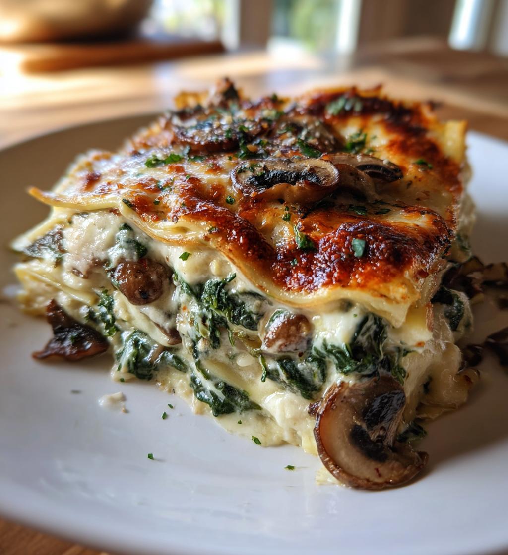 Creamy Spinach & Mushroom Lasagna