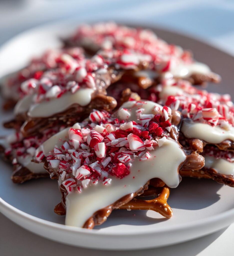 Easy White Chocolate Peppermint Pretzel Crisps
