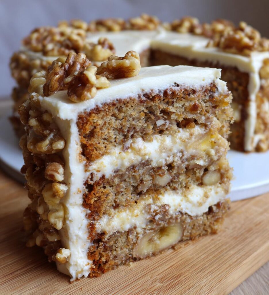 Heavenly Banana Walnut Cream Cake