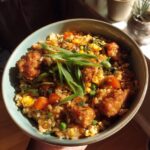 High Protein Crispy Garlic Chicken Fried Rice Bowl