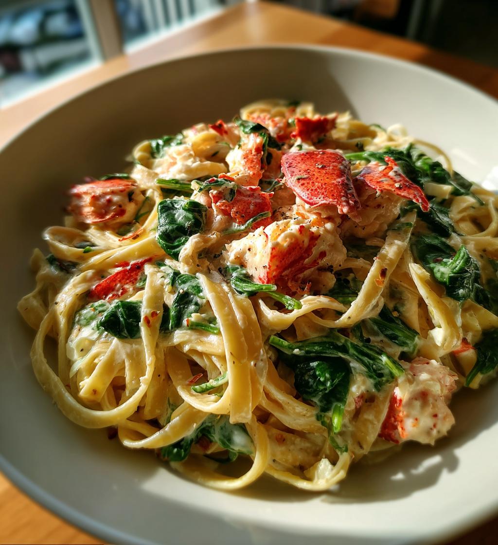 Lobster & Spinach Alfredo Pasta - detail 1