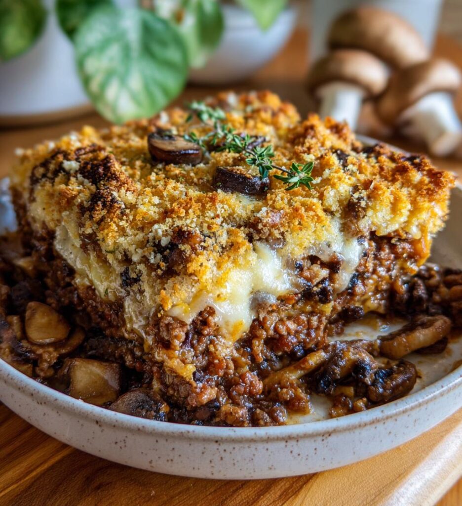 Mushroom Swiss Burger Casserole