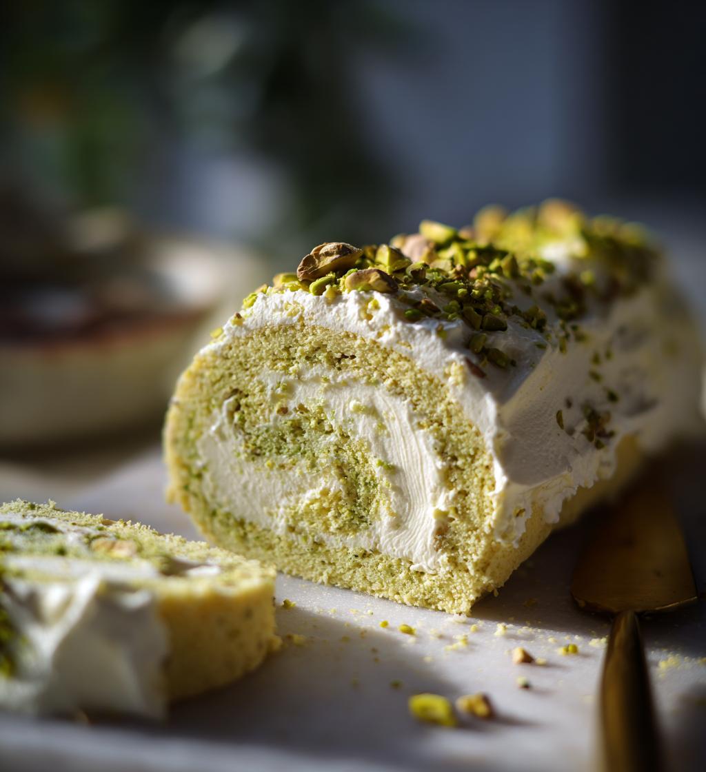 Pistachio Almond Swiss Roll