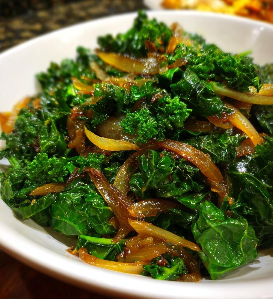 Simple Sauteed Kale With Caramelized Onions