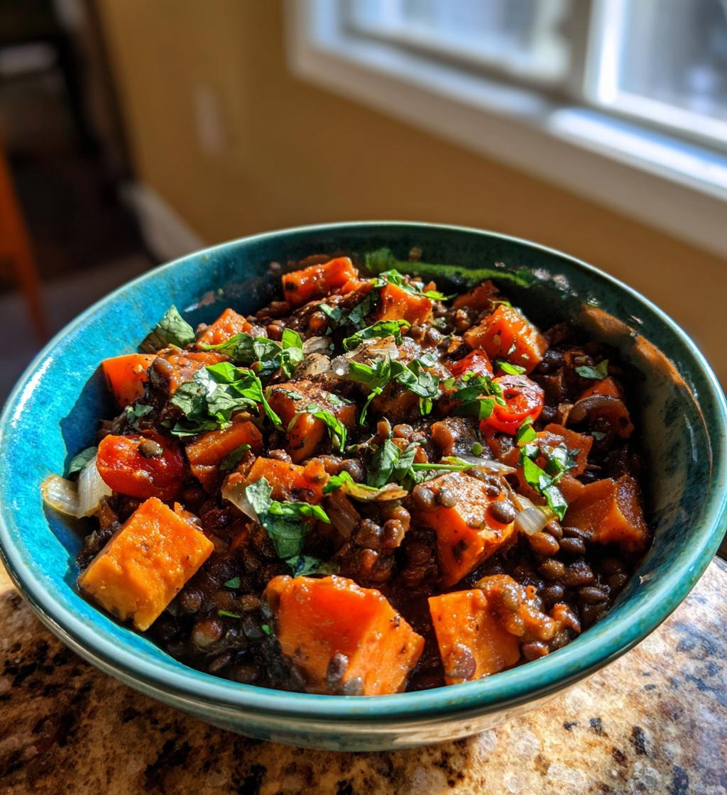 Slow Cooker Lentil Sweet Potato Chili