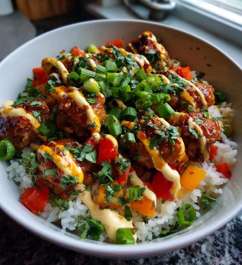 Sweet Chili Chicken Bowl with Coconut Lime Drizzle
