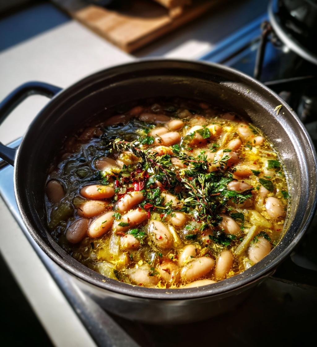 Brothy Beans Lemon Herbs
