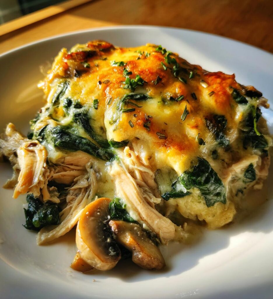 Low Carb Chicken Spinach Mushroom Bake