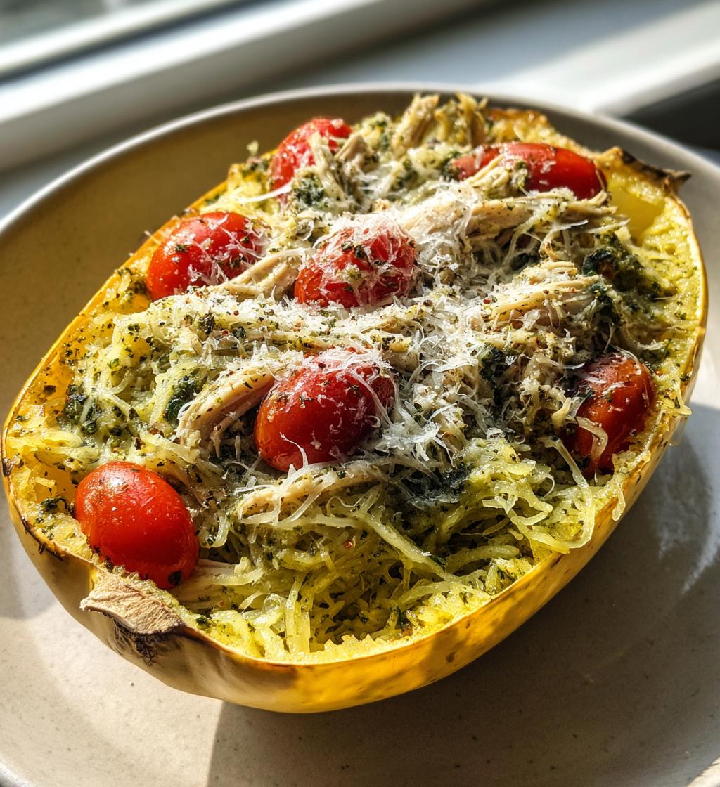 Pesto Chicken Spaghetti Squash