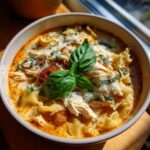 Roasted Garlic White Chicken Lasagna Soup