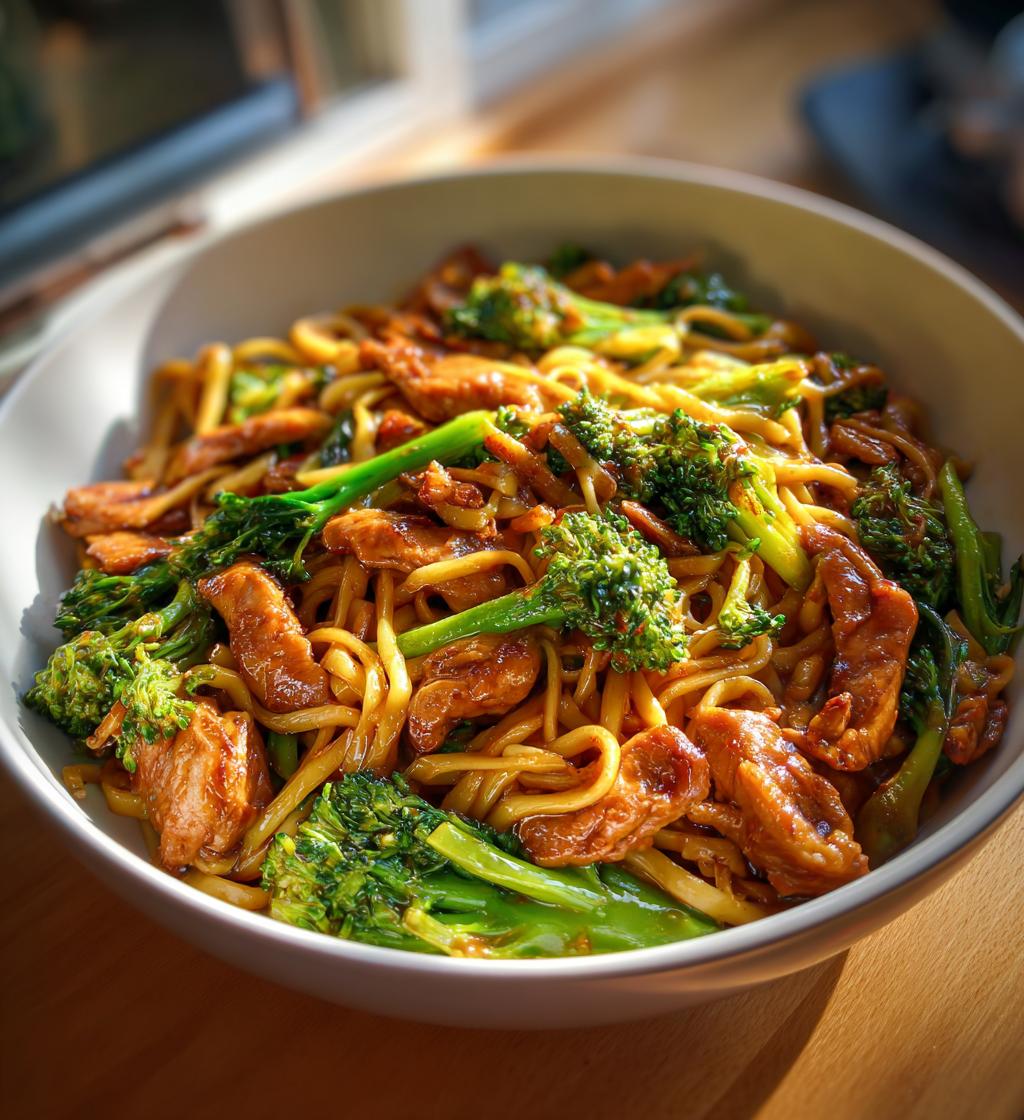 Spicy Garlic Chicken Broccoli Noodles