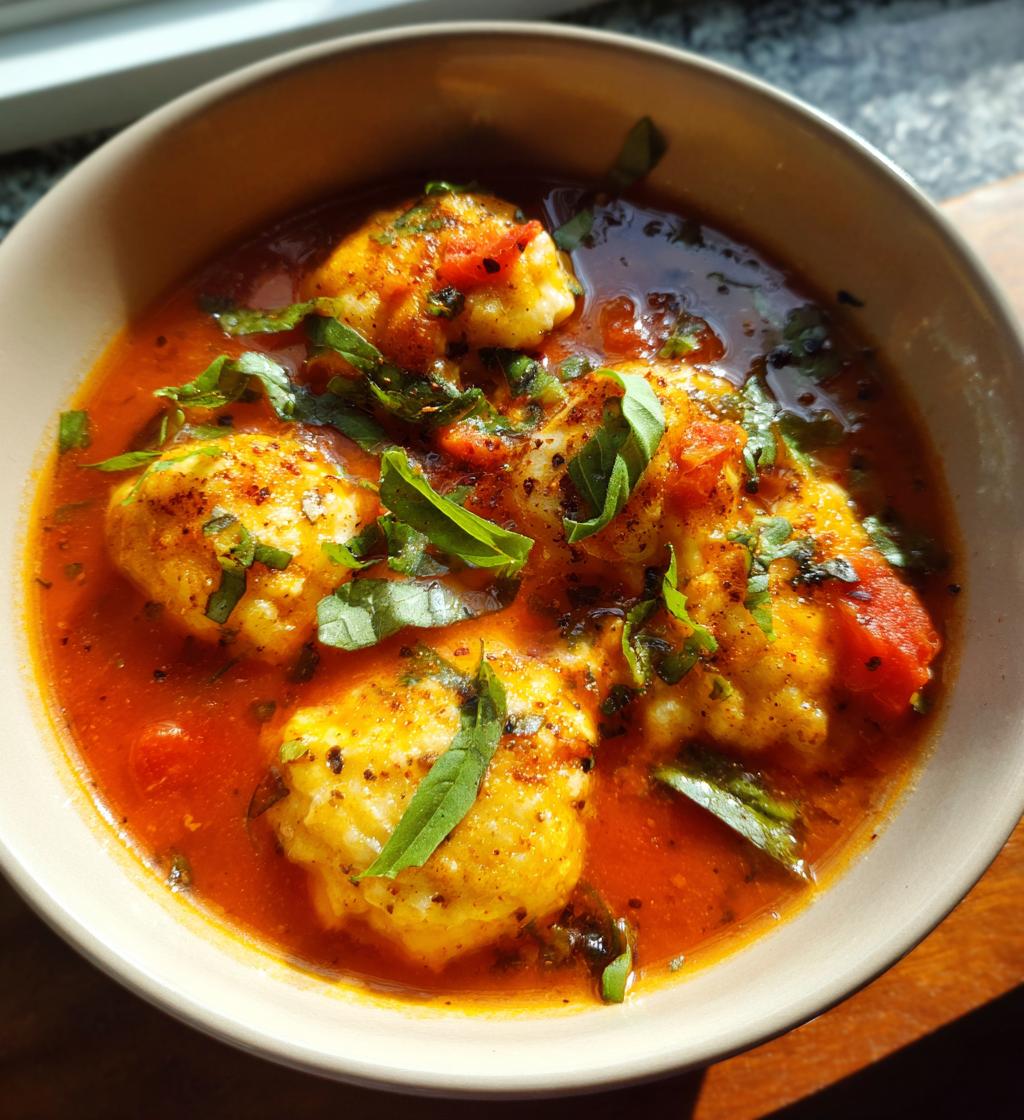 Cheese Dumpling Tomato Soup