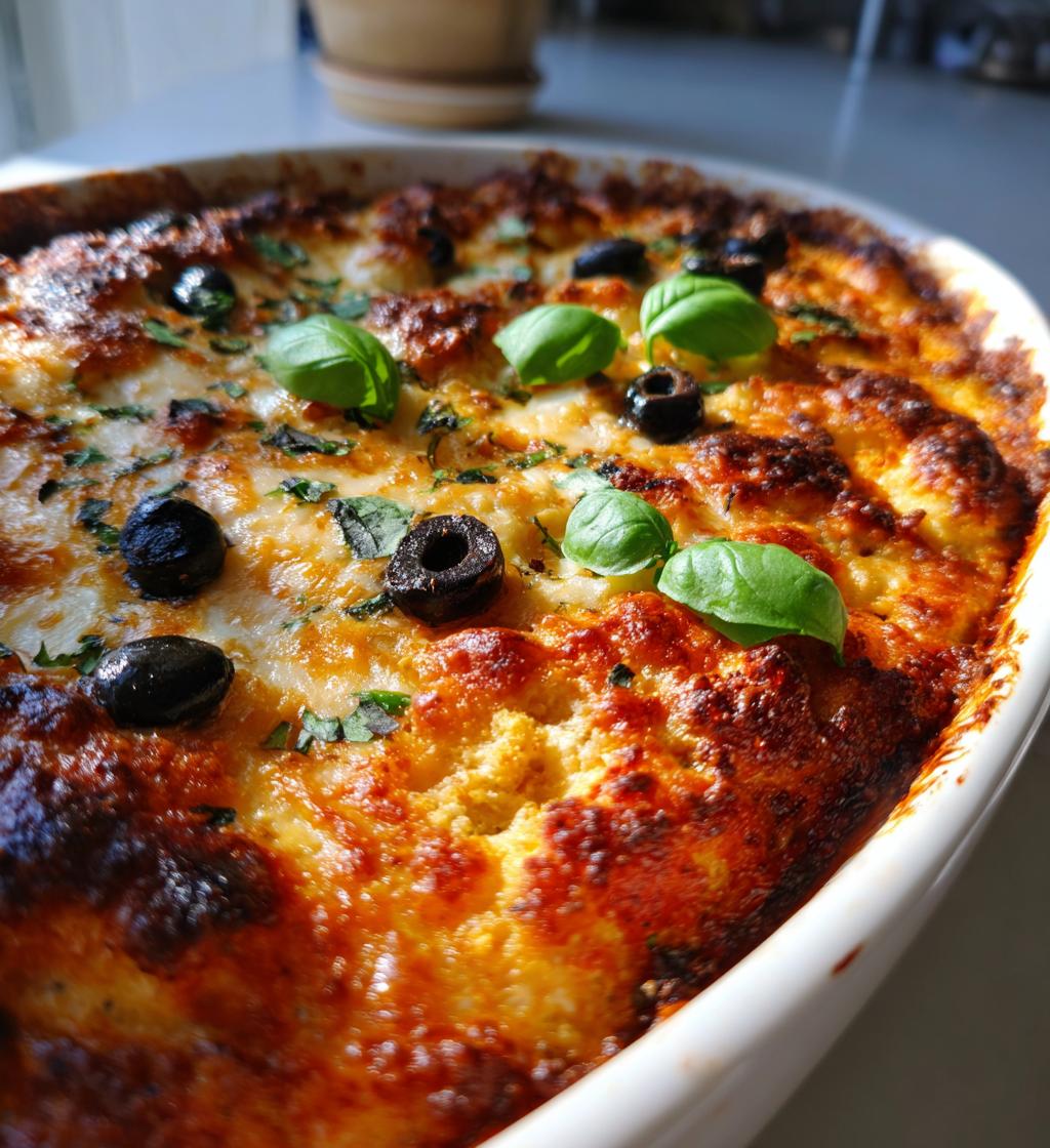 Roasted Cauliflower Pizza Casserole