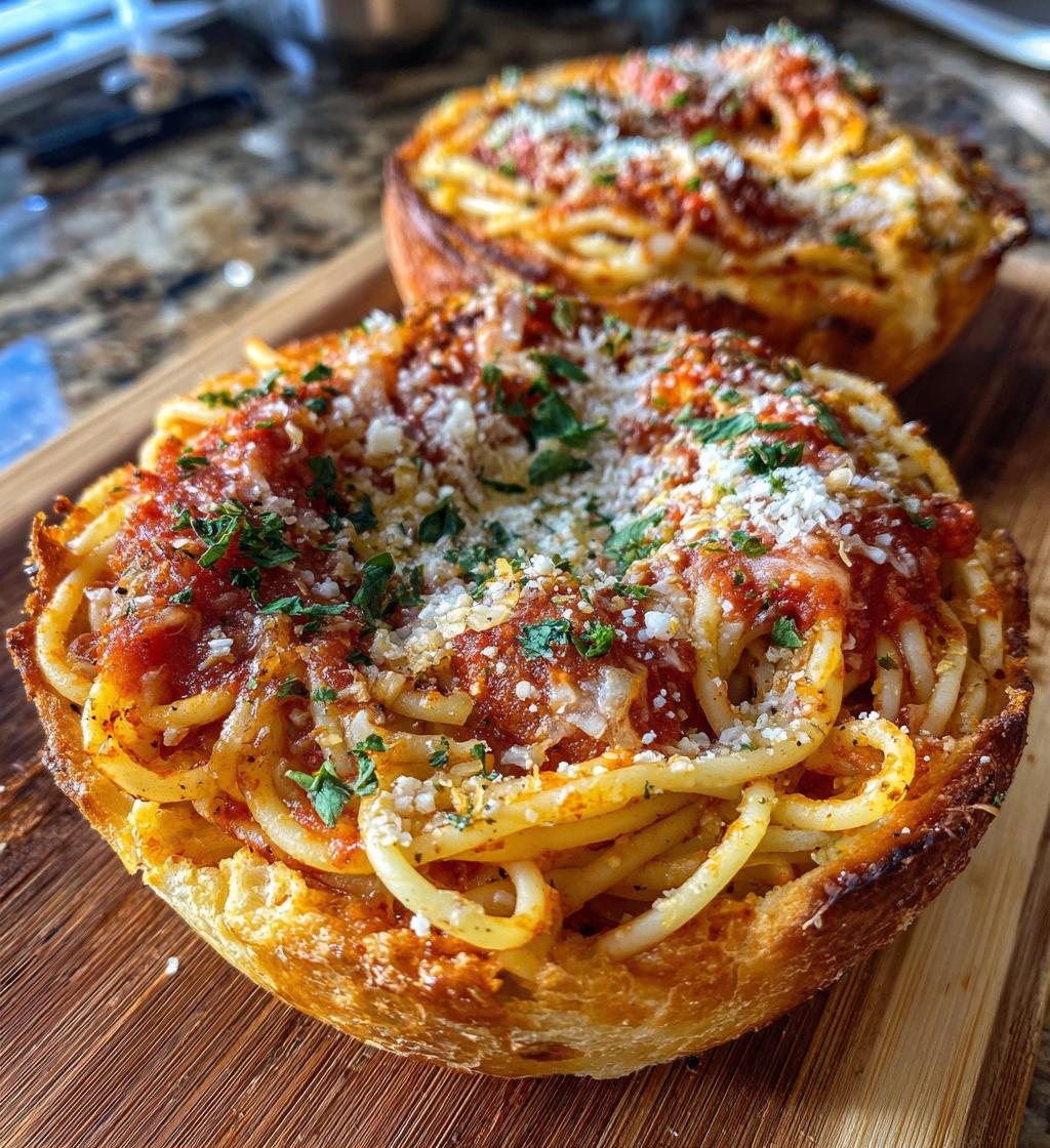 Spaghetti Garlic Bread Bowls