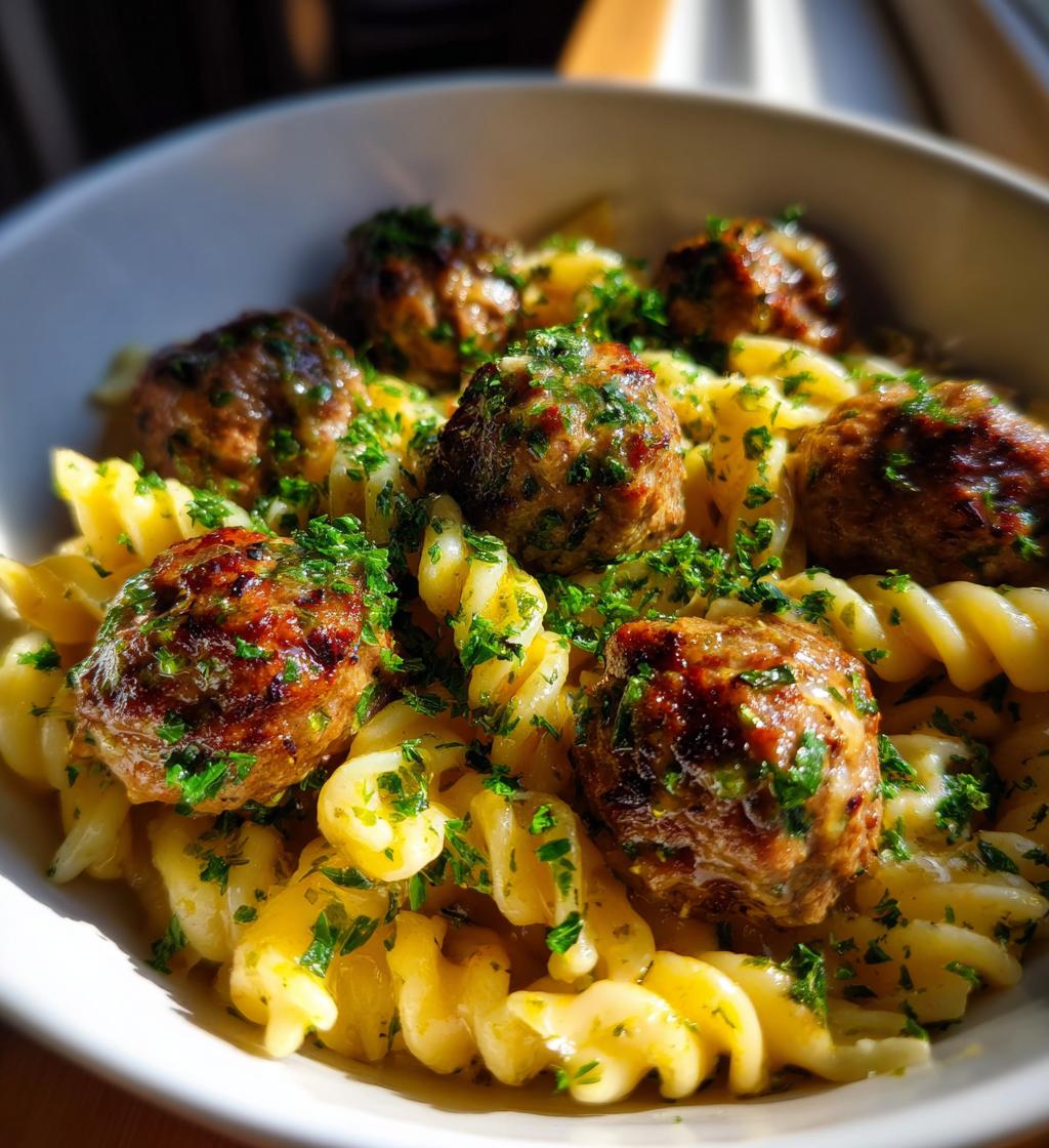 Garlic Butter Meatballs Pasta