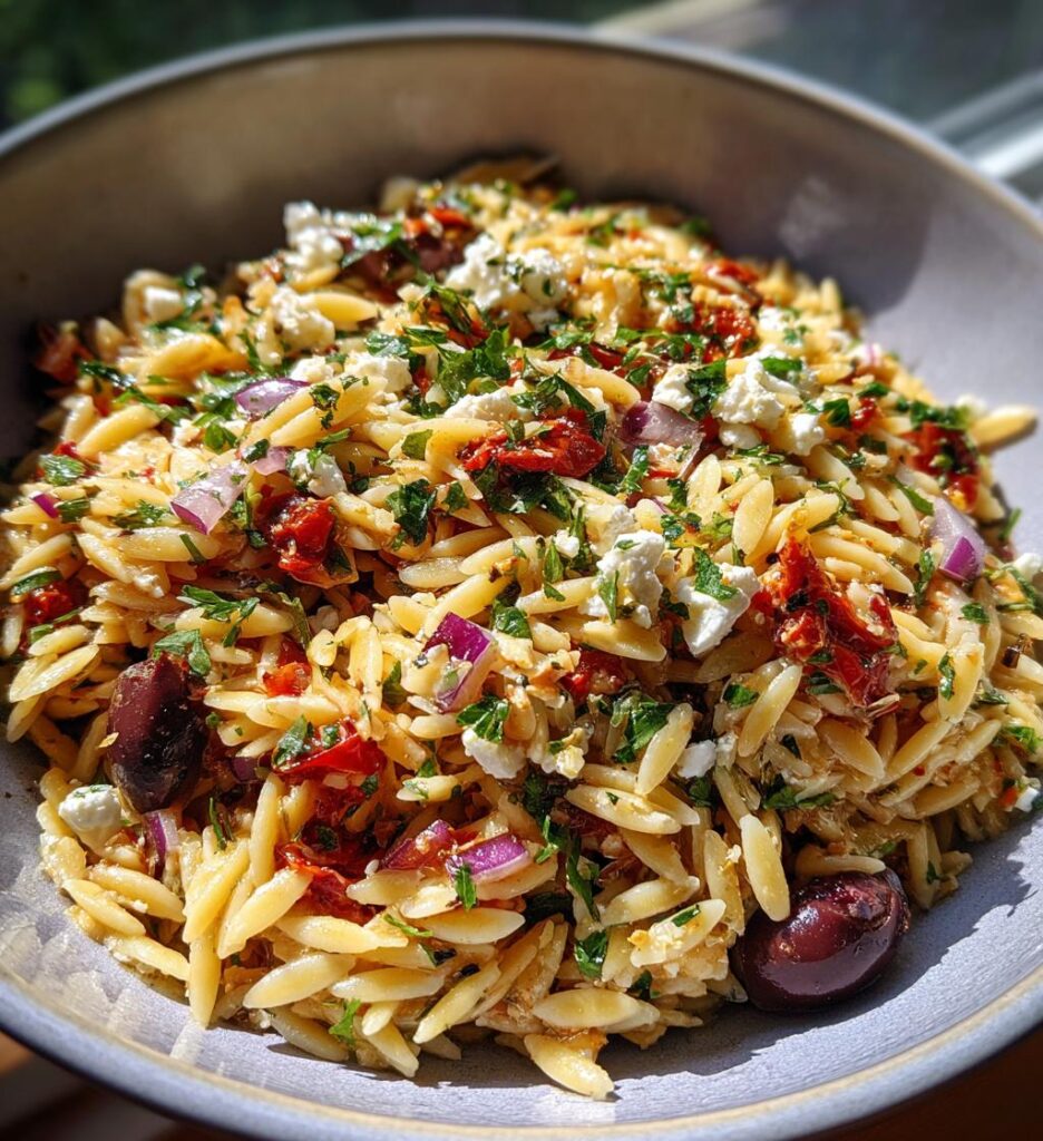 Orzo Feta Sun Dried Tomato Salad