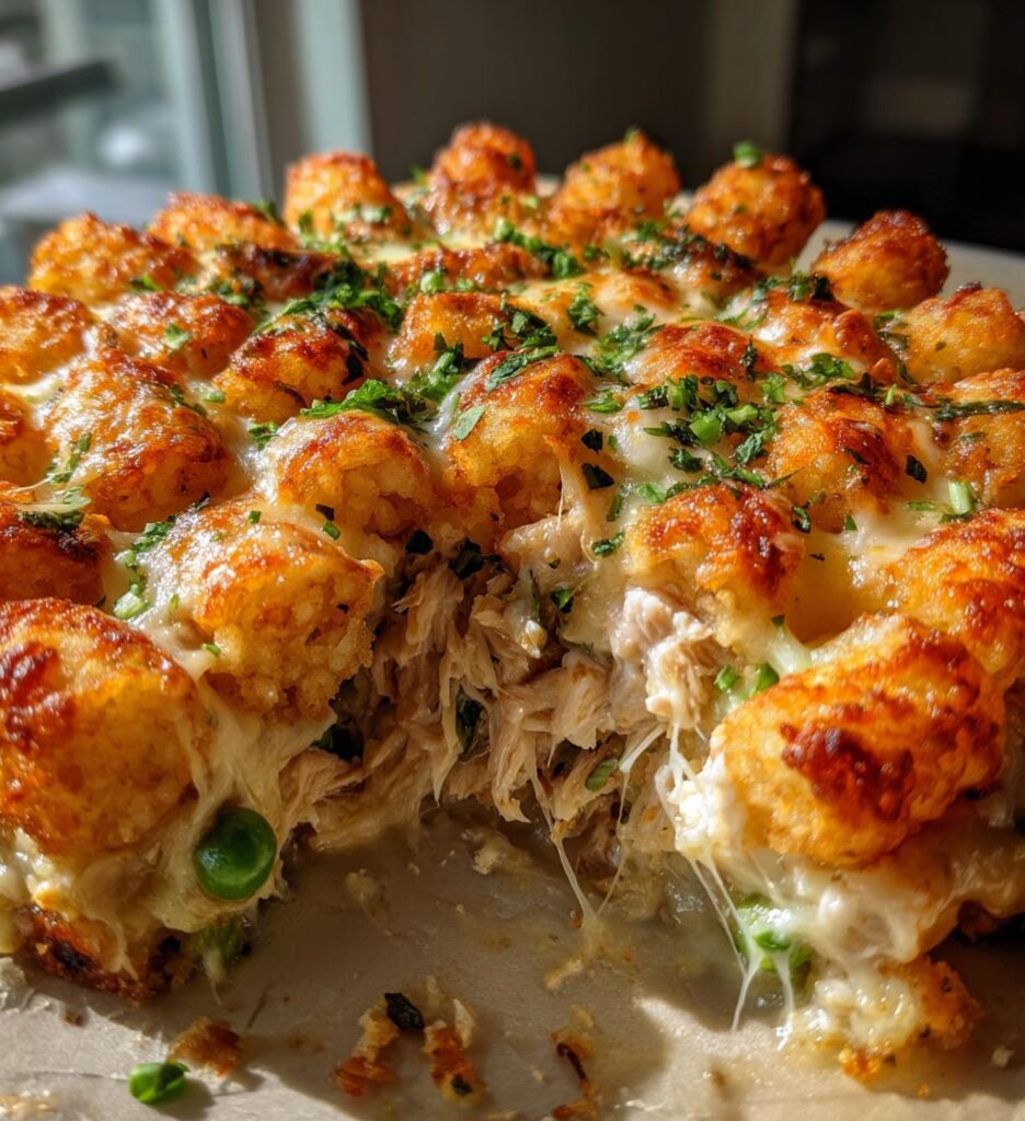 Chicken Alfredo Tater Tot Casserole