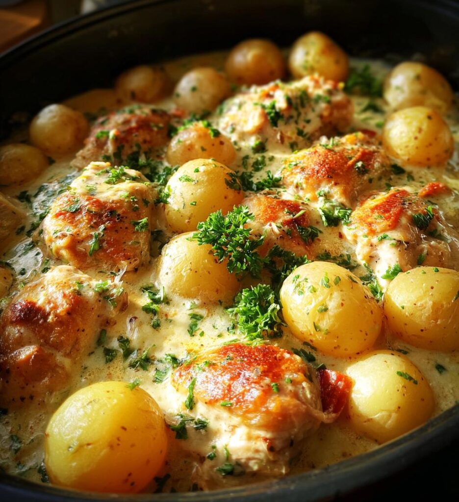 Garlic Parmesan Crockpot Chicken Potatoes