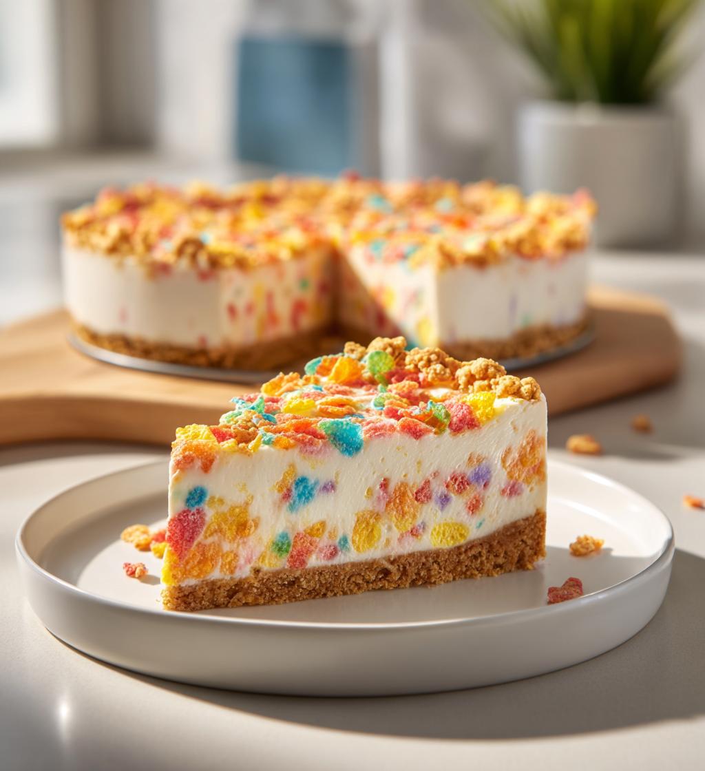 No Bake Fruity Pebbles Cheesecake