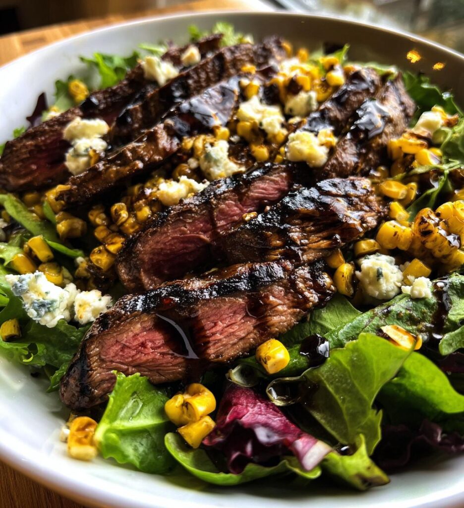 Balsamic Steak Gorgonzola Salad with Grilled Corn