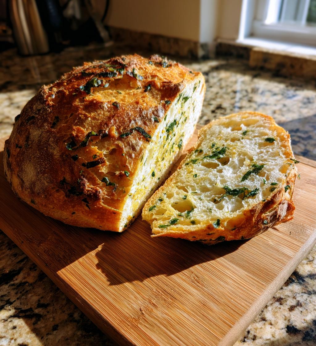 Basil and Garlic No Knead Bread