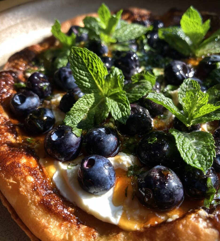 Blueberry Goat Cheese Flatbread with Mint and Honey