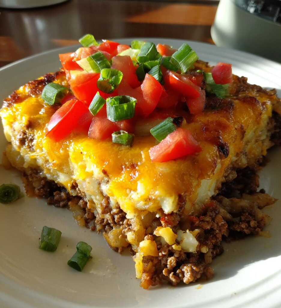 Cheesy Taco Potatoes Bake with Ground Beef