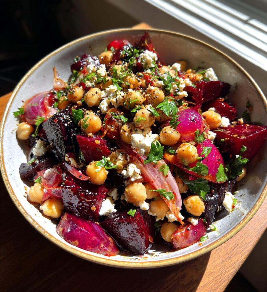 Chickpea Beet Feta Salad Lemon Garlic Vinaigrette