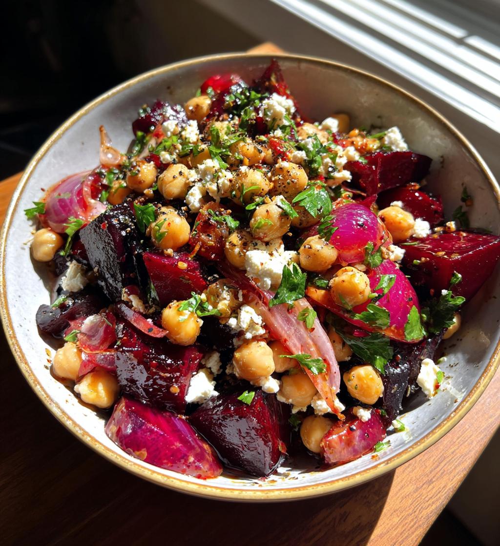 Chickpea Beet Feta Salad Lemon Garlic Vinaigrette