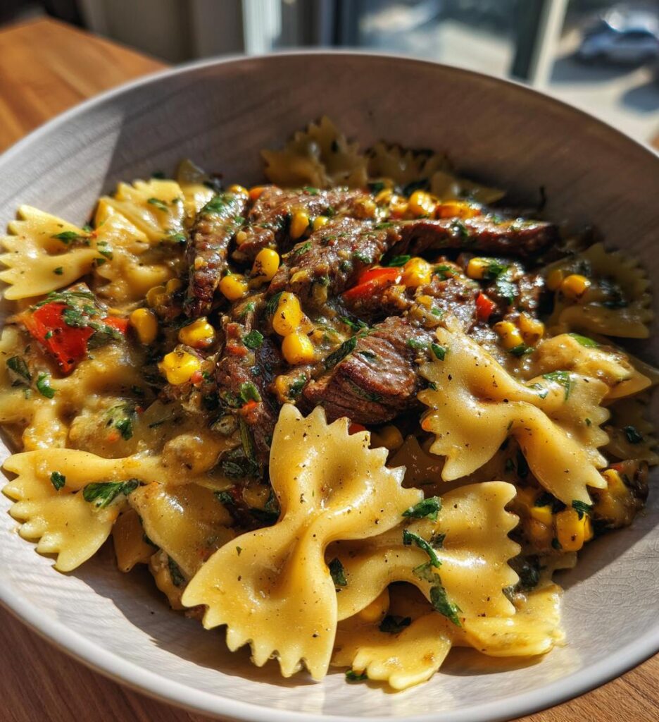 Creamy Parmesan Steak Sweet Corn Bowtie