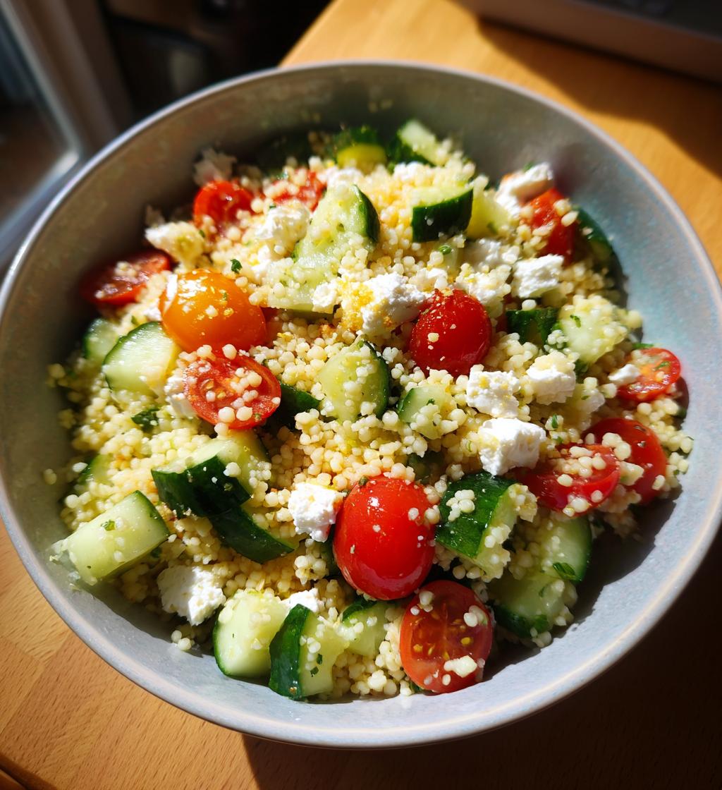 Cucumber Lemon Feta Cheese Couscous Salad