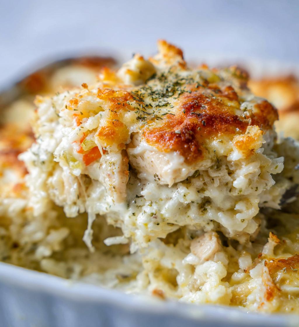 Dump and Bake Chicken Alfredo Rice Casserole