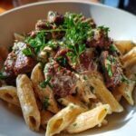 Easy Cajun Steak Tips with Penne Creamy Parmesan Sauce