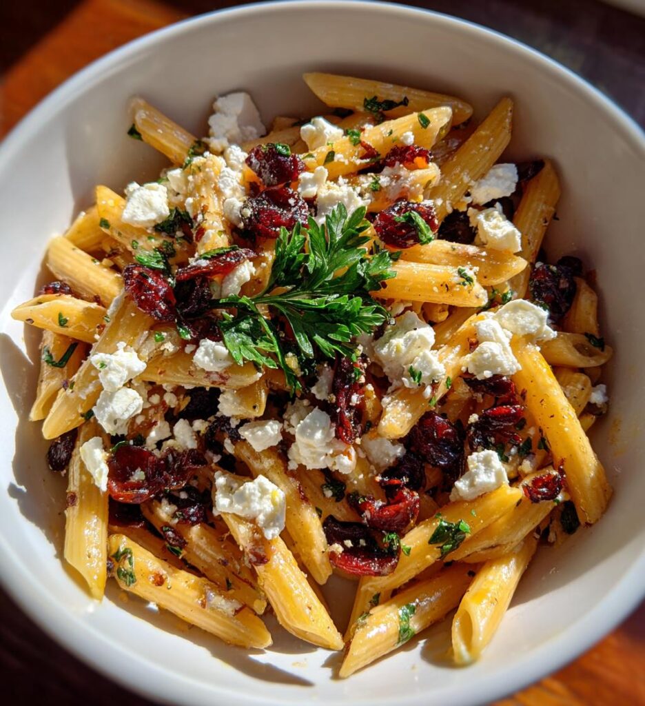 Feta Cranberry Penne Salad with Orange Vinaigrette