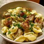 Garlic Butter Steak Bites Alfredo Pasta Shells