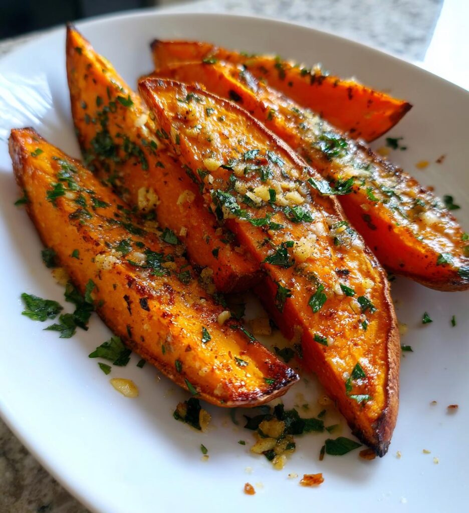 Garlic Parmesan Sweet Potato Wedges